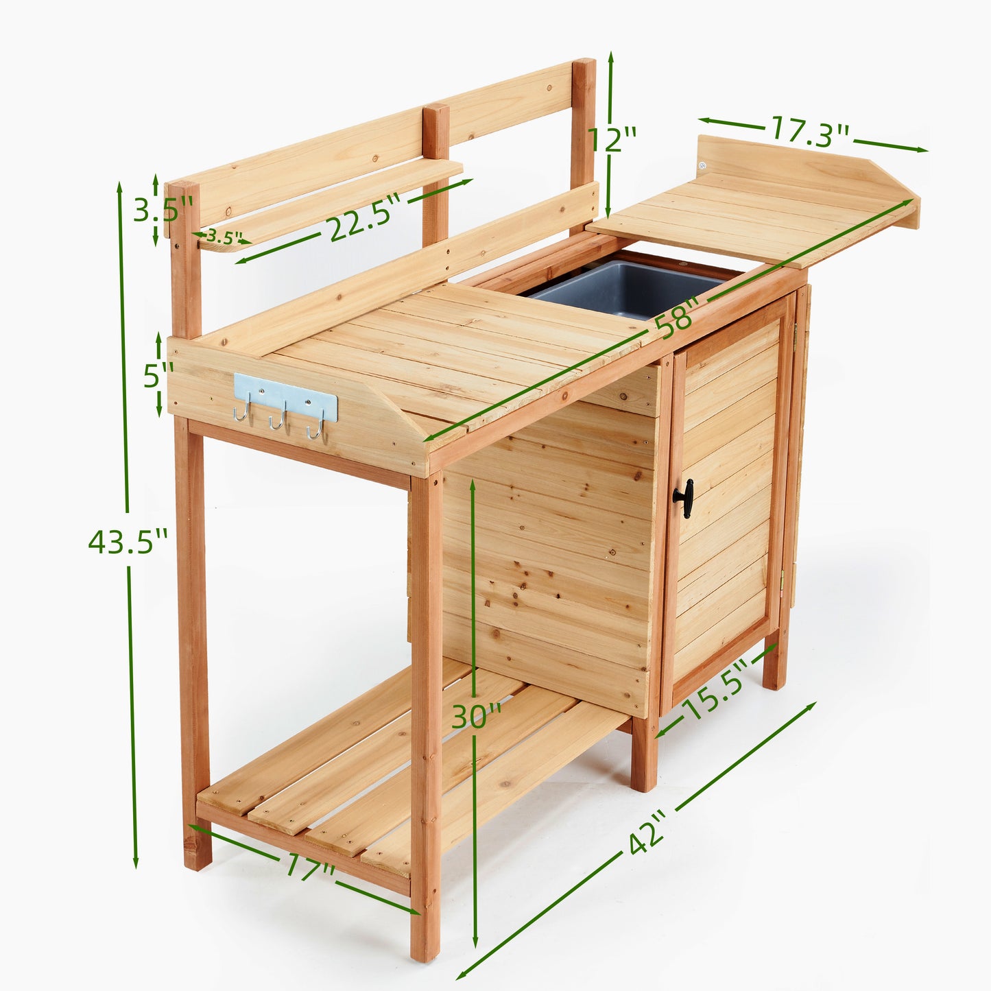 Outdoor Wooden Potting Bench Table With Sink, Garden Table Work Bench With Storage, Workstation For Outside Patio Lawn