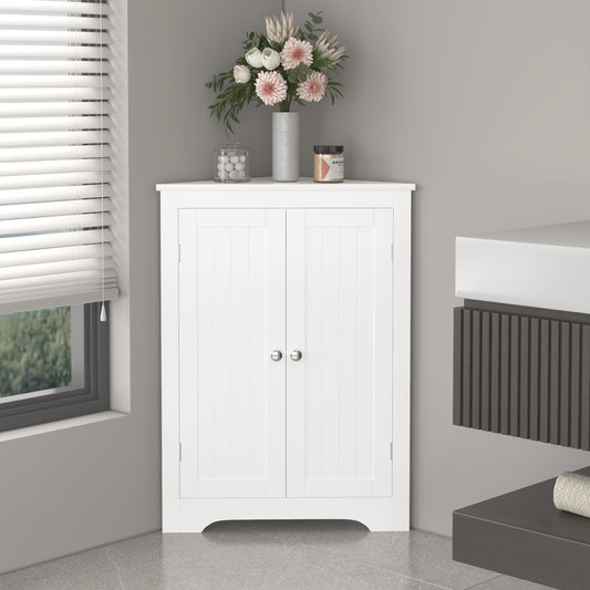 Floor Corner Cabinet With 2 Doors And Adjustable Shelves, Freestanding Narrow Cabinet Organizer, Corner Storage Cabinets For Bathroom, Kitchen, Living Room, Or Bedroom, White