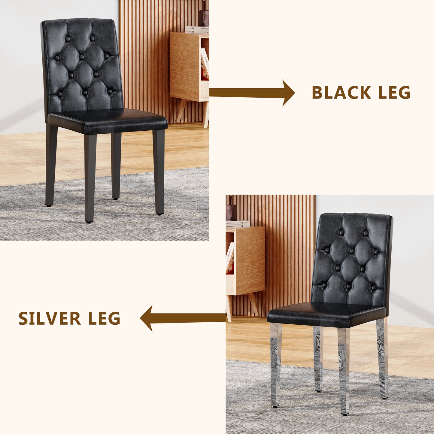 4-pack Black PU Dining Chairs,Ergonomic Buckle Backrest, 35 Inches High, Silver Metal Legs,Combines Comfort And Texture.Perfectly Suitable For Family Dining Rooms, Hotel Banquet Halls,etc.W1151P29570
