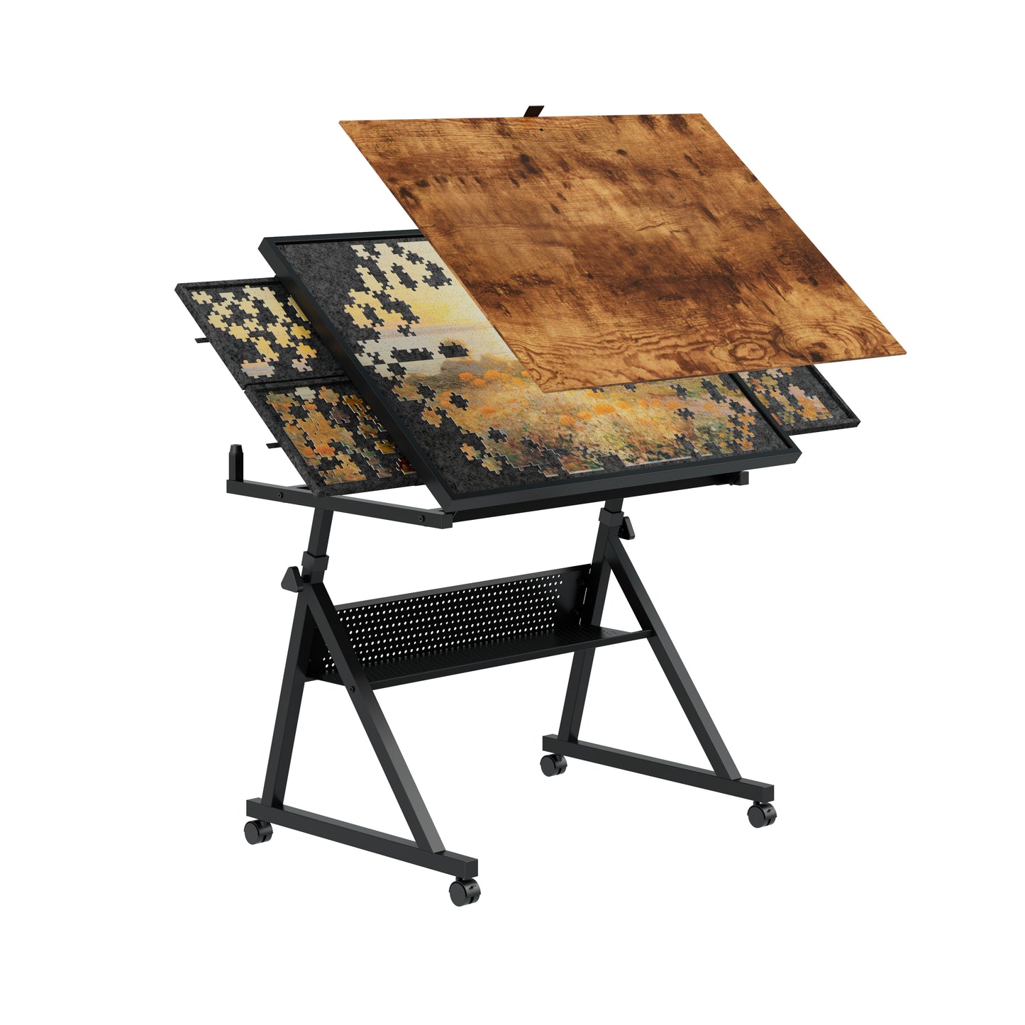 1500 Pieces Jigsaw Puzzle Metal Table Board For Adults Gift With 4 Trays Black