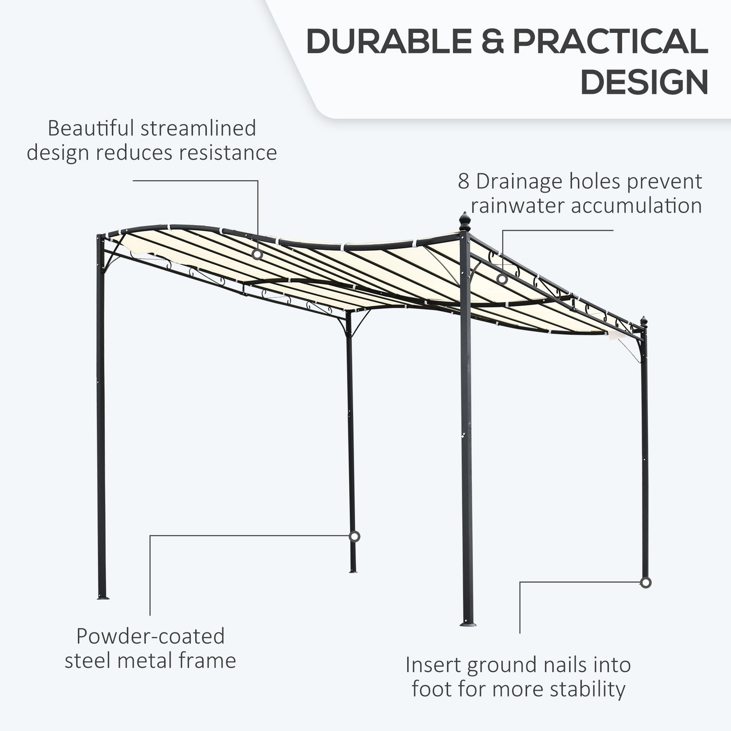 10' X 10' Steel Outdoor Pergola Gazebo, Patio Canopy With Weather-Resistant Fabric And Drainage Holes For Backyard, Deck, Garden, Cream White