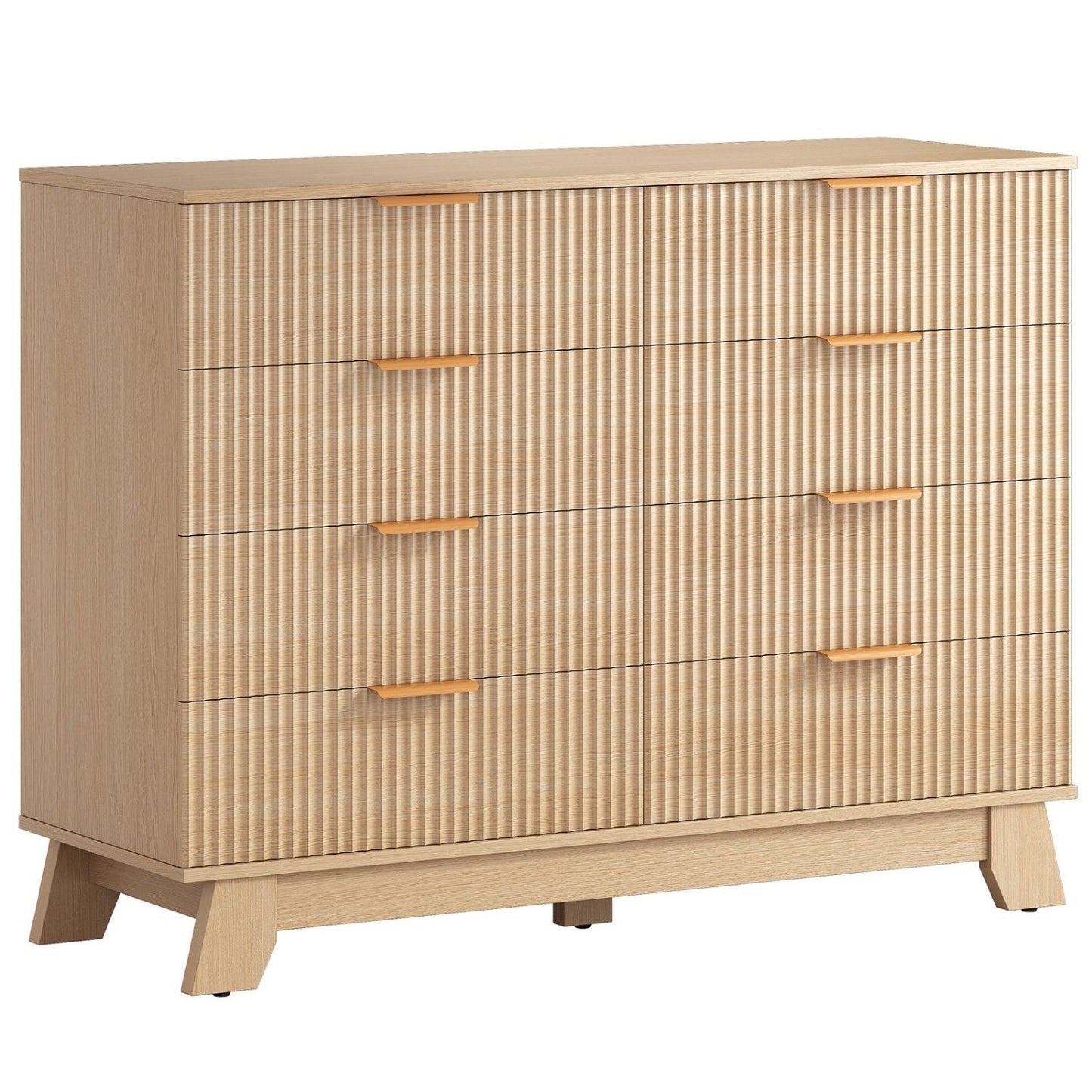 Fluted Wooden Dresser, Modern Chest Of Drawers, Heightened Legs, Bedroom, Natural