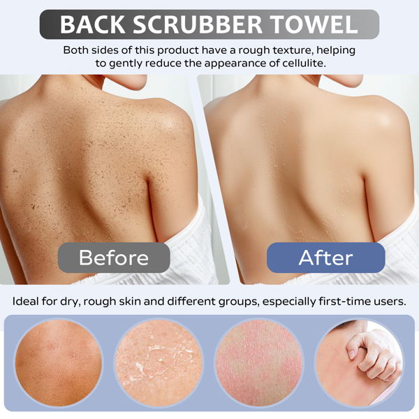 Premium Bamboo Fiber Exfoliating Body Scrubber Towel Deep Clean & Gentle Exfoliation For Smooth Skin-Grey