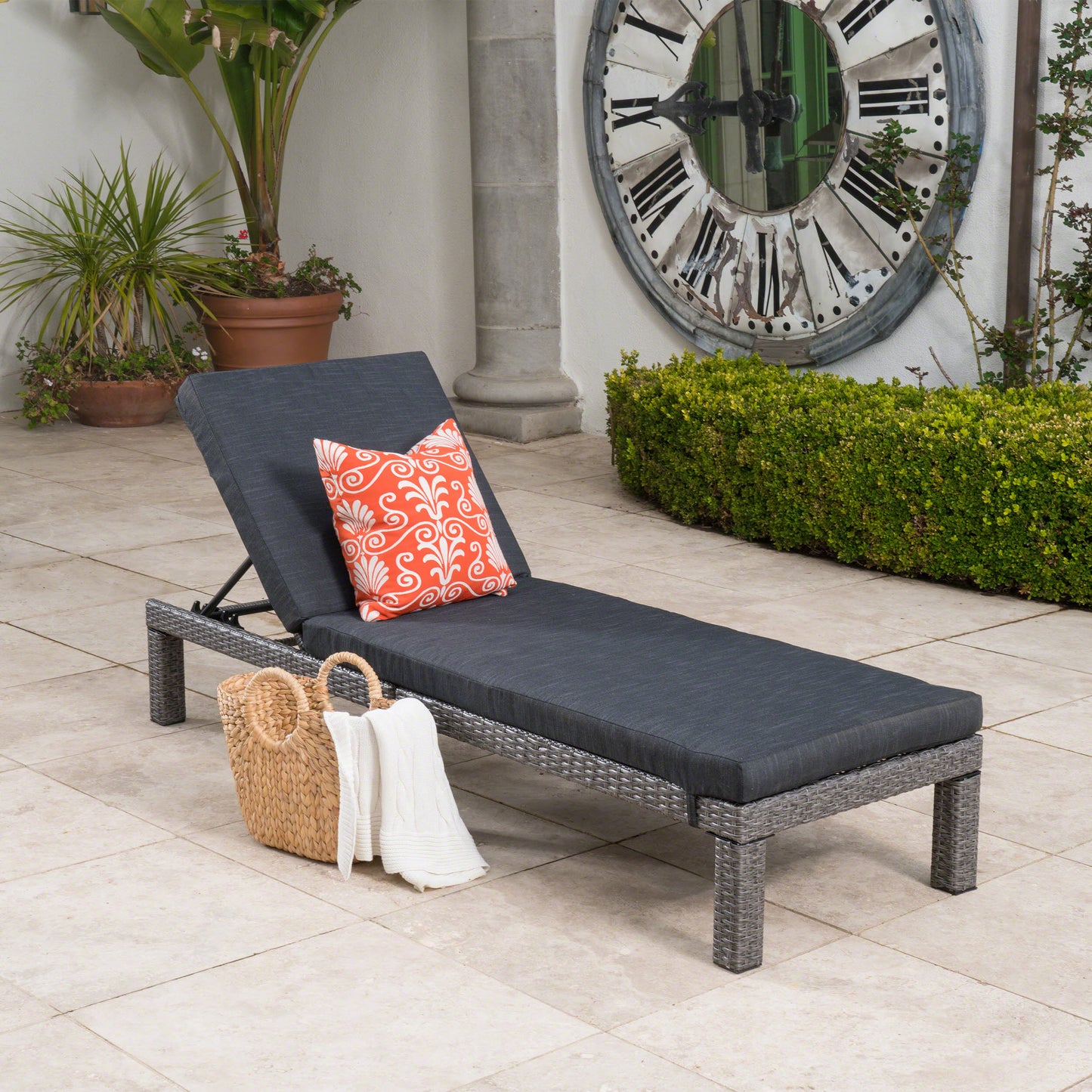 PUERTA KD CHAISE LOUNGE, MIXED BLACK FRAME WITH DARK GREY CUSHION