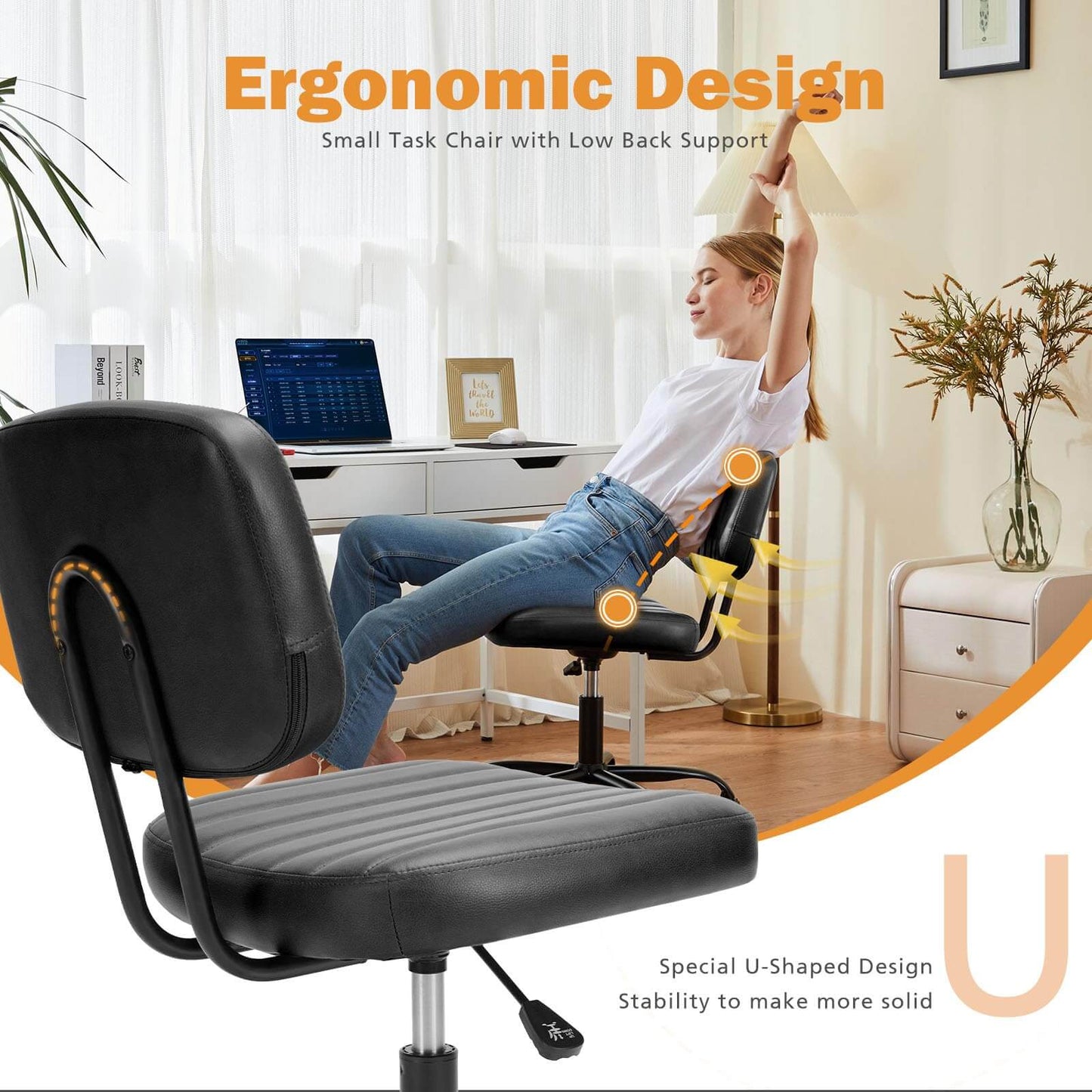 Adjustable Height 360degrees Rolling Swivel Computer Task Chair Without Arm