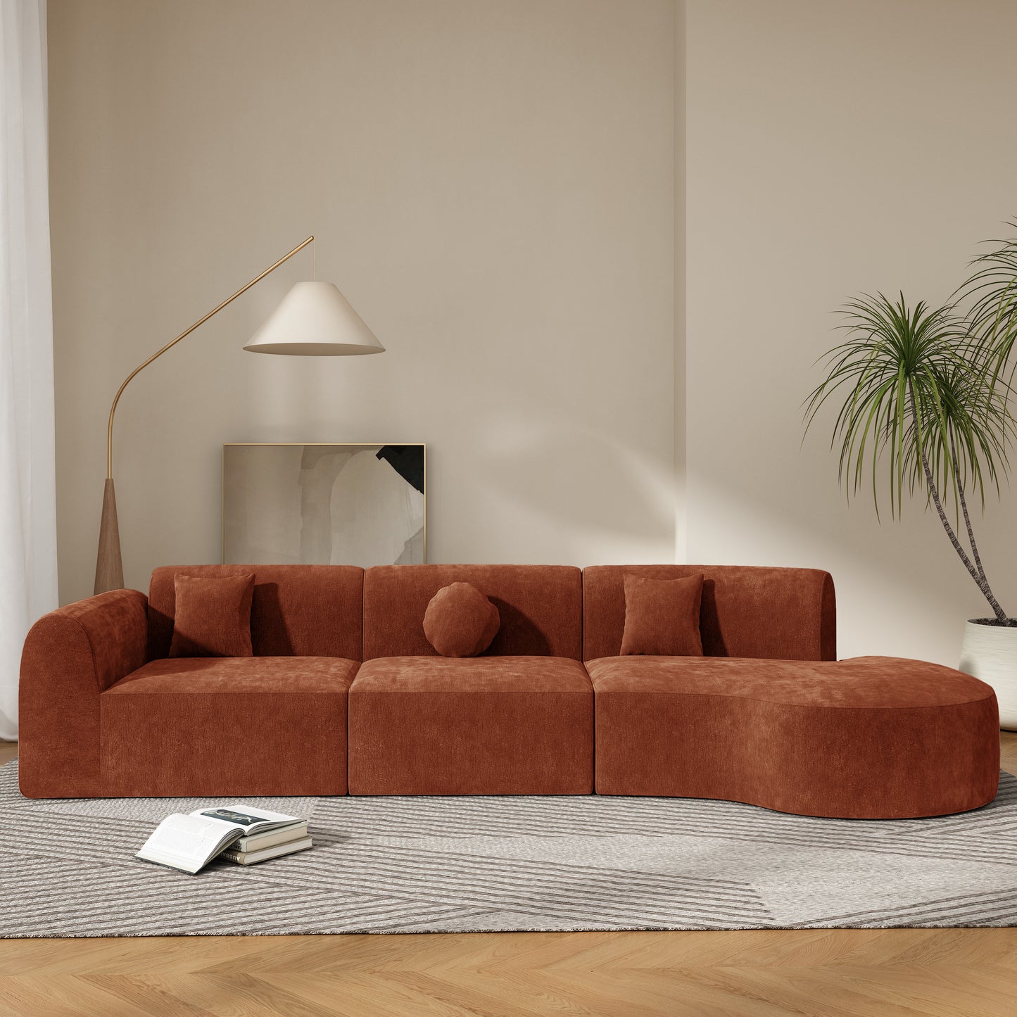140  Modern Curved Sectional Sofa With High-Density Fully Compressed Sponge And Chaise Lounge, 3-Piece Set, Fully Assembled Right Hand Facing, Perfect For Living Room, Lounge