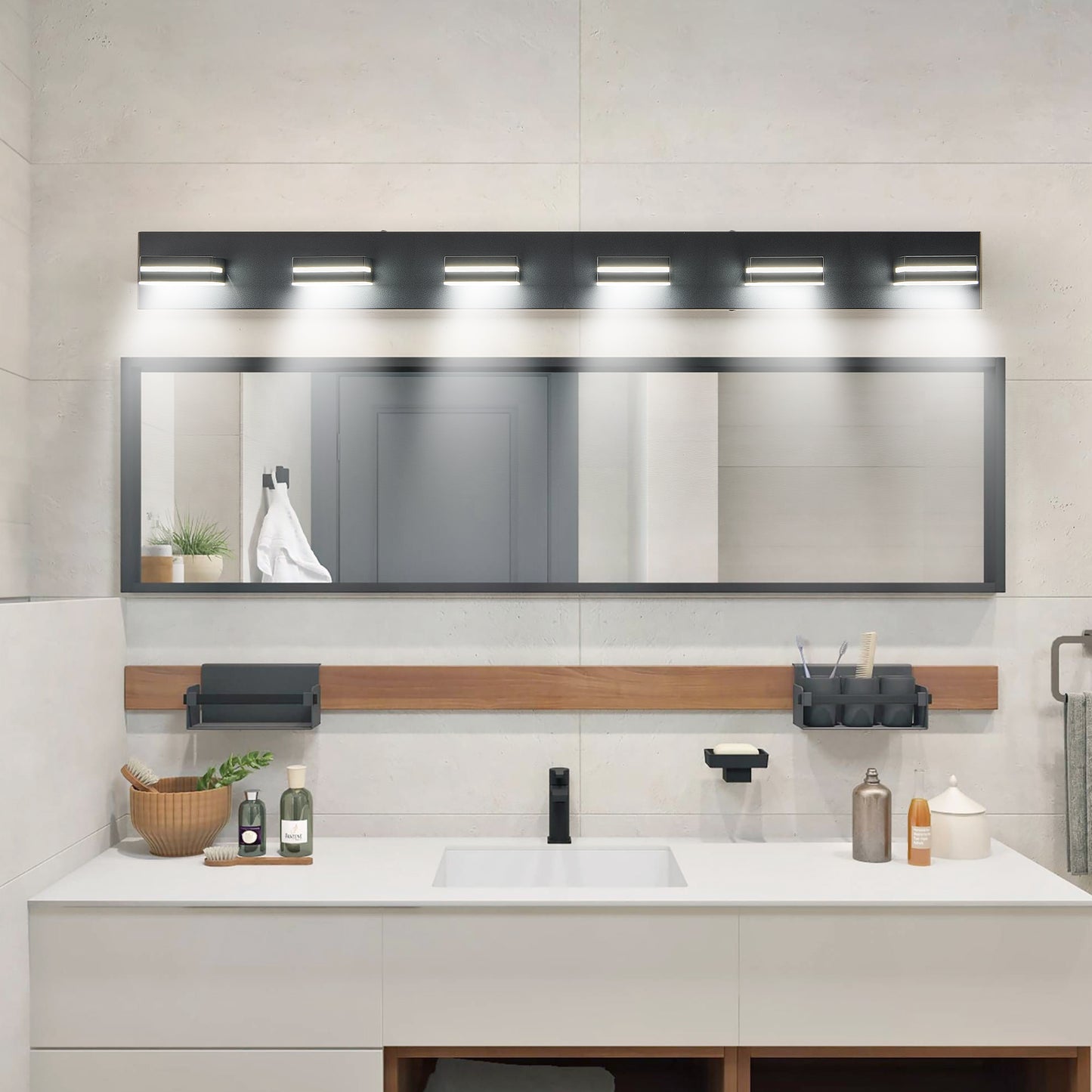 Modern Black LED Vanity Light, 6-Lights Wall Sconce For Bathroom And Mirror, Sleek Minimalist Design, Energy-Efficient, Easy To Install