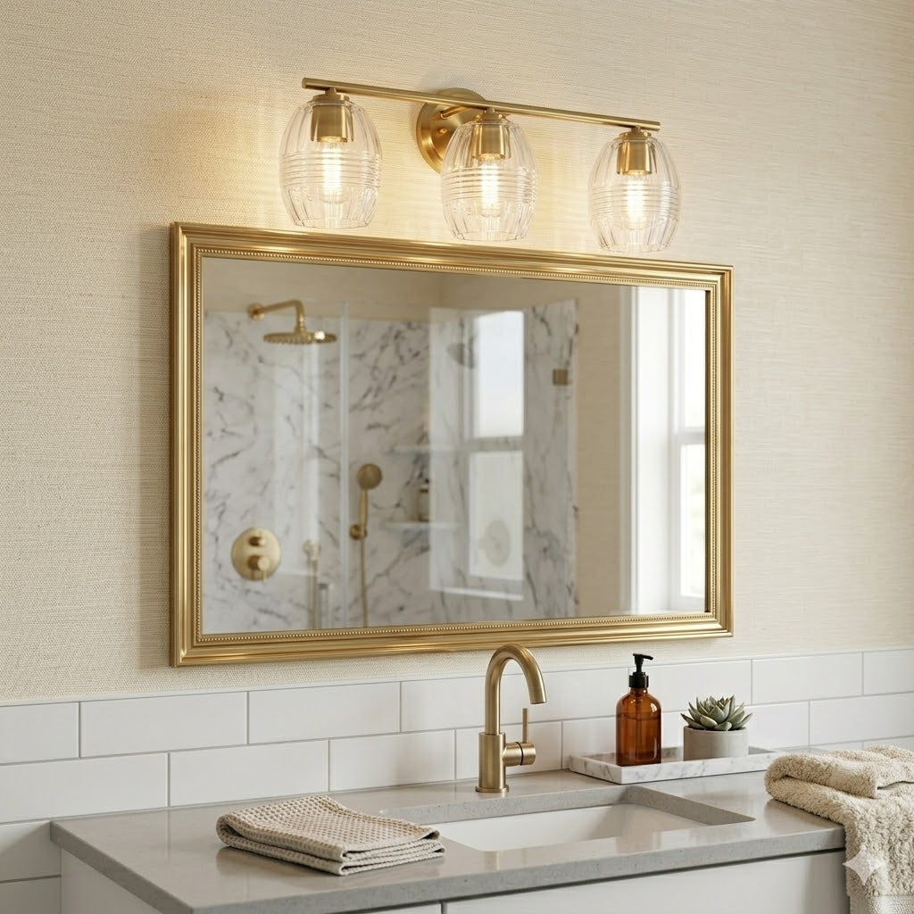 Luster Three Lights Vanity With Clear Glass For Bathrooms Above Mirror  Wall Lamp - Satin Brass