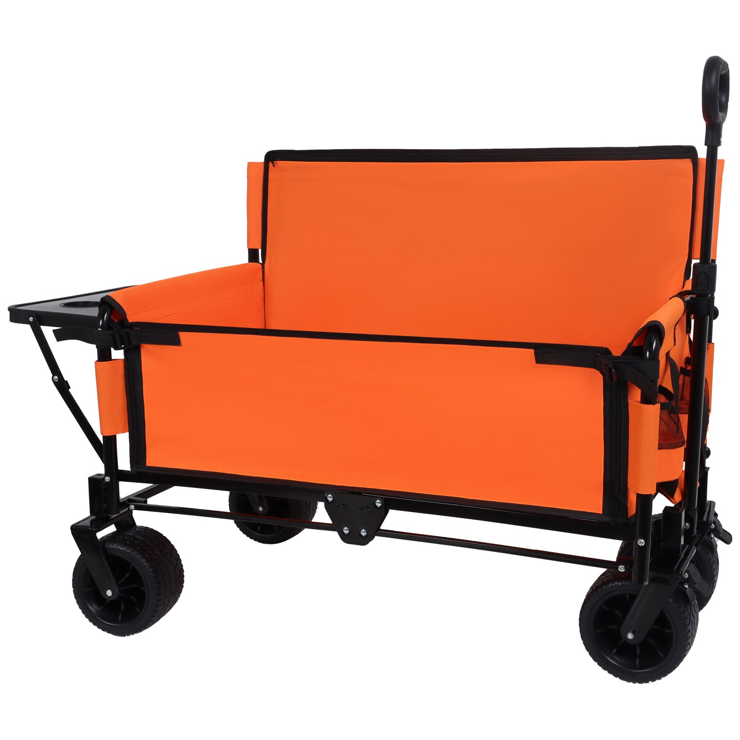 3-in-1 Convertible Folding Wagon Cart With Bench Seat & Rear-Mounted Folding Tabletop-500lbs Heavy-Duty Utility Wagon 180L Capacity All-Terrain Wheels For Camping Beach Sports Garden Orange