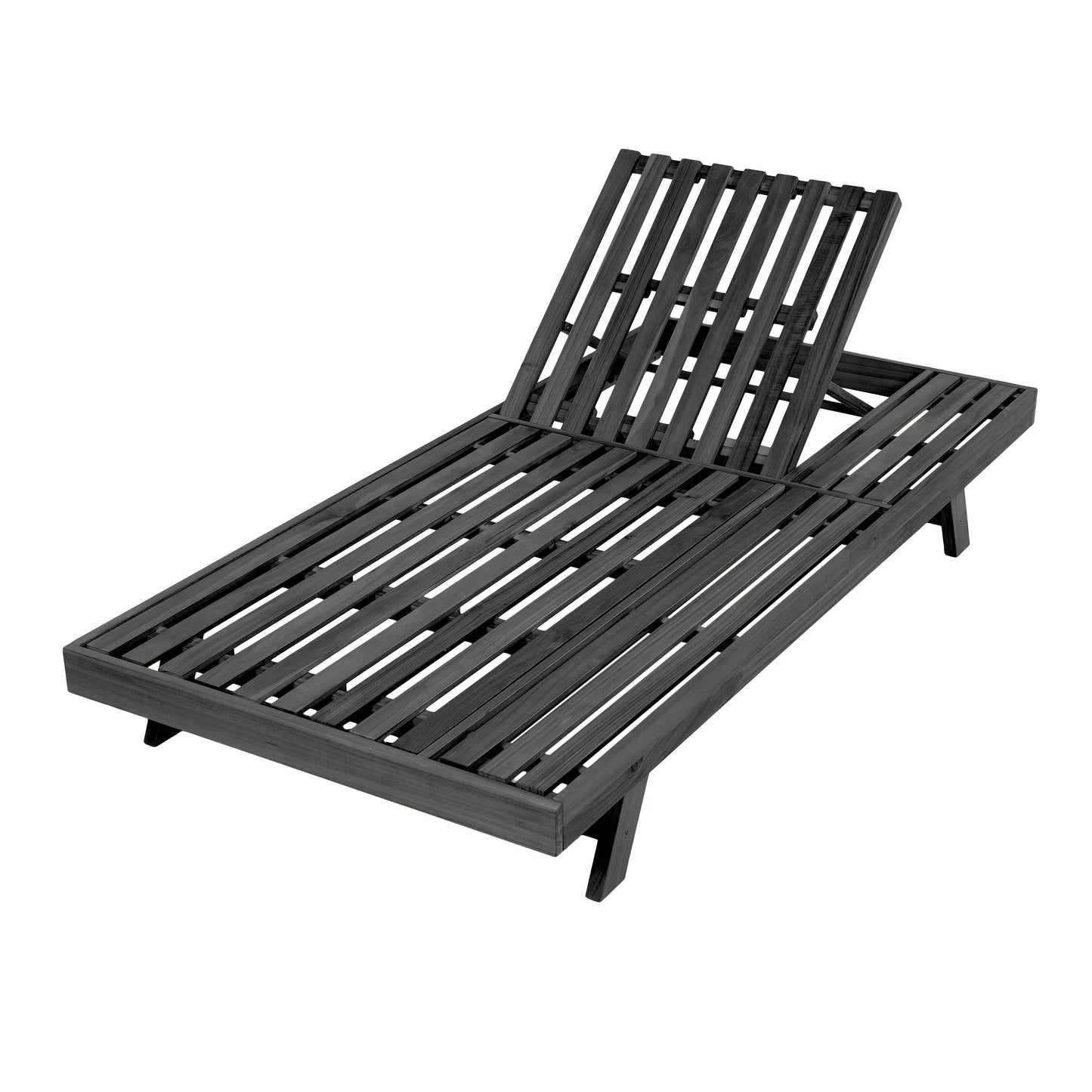 2 3 Foldable Acacia Wood Lounge Chair With Adjustable Backrest & Flat Storage Surface, Black Finish Uncushioned, For  Pool Garden Patio