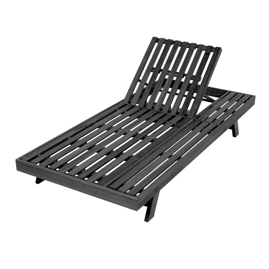 2 3 Foldable Acacia Wood Lounge Chair With Adjustable Backrest & Flat Storage Surface, Black Finish Uncushioned, For  Pool Garden Patio