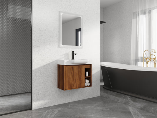 28   Wall-Mounted Bathroom Vanity With White Ceramic Sink & Soft-Close Door, KD-Packing