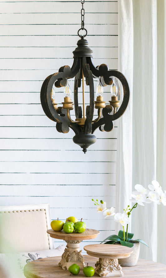 French Country Wood Chandelier  6- Light Farmhouse Pendant Light Fixture With 28   Adjustable Chain For Kitchen Foyer Hallway  Bulb Not Included