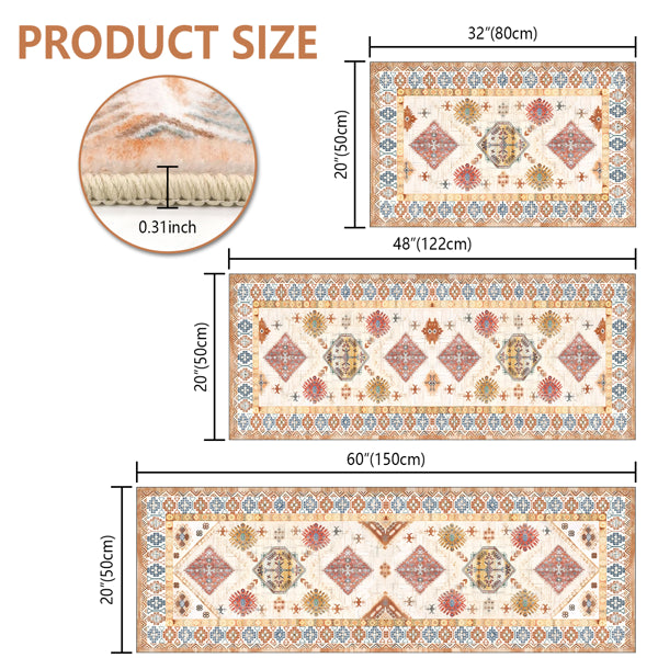 Boho Kitchen Rug Sets 3 Piece With Runner Non Slip Kitchen Rugs And Mats Washable Kitchen Mats For Floor Thick Kitchen Floor Mat Carpet Runner Rugs For Hallway Laundry Holiday Decor