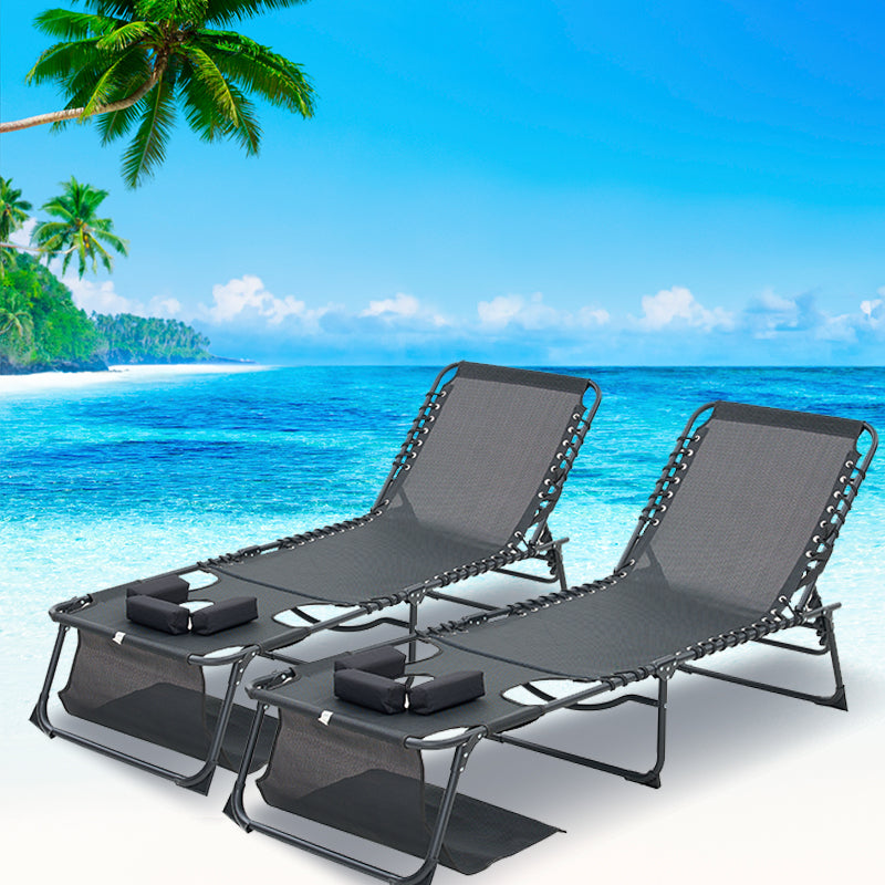 Face Down Chaise Lounge Chair 5-Position Adjustable Sunbathing, Foldable Tanning Chair With Face& Arm Holes, Outdoor Recliner Chair For Pool, Beach, Patio, Lawn  Black, 2 Pcs