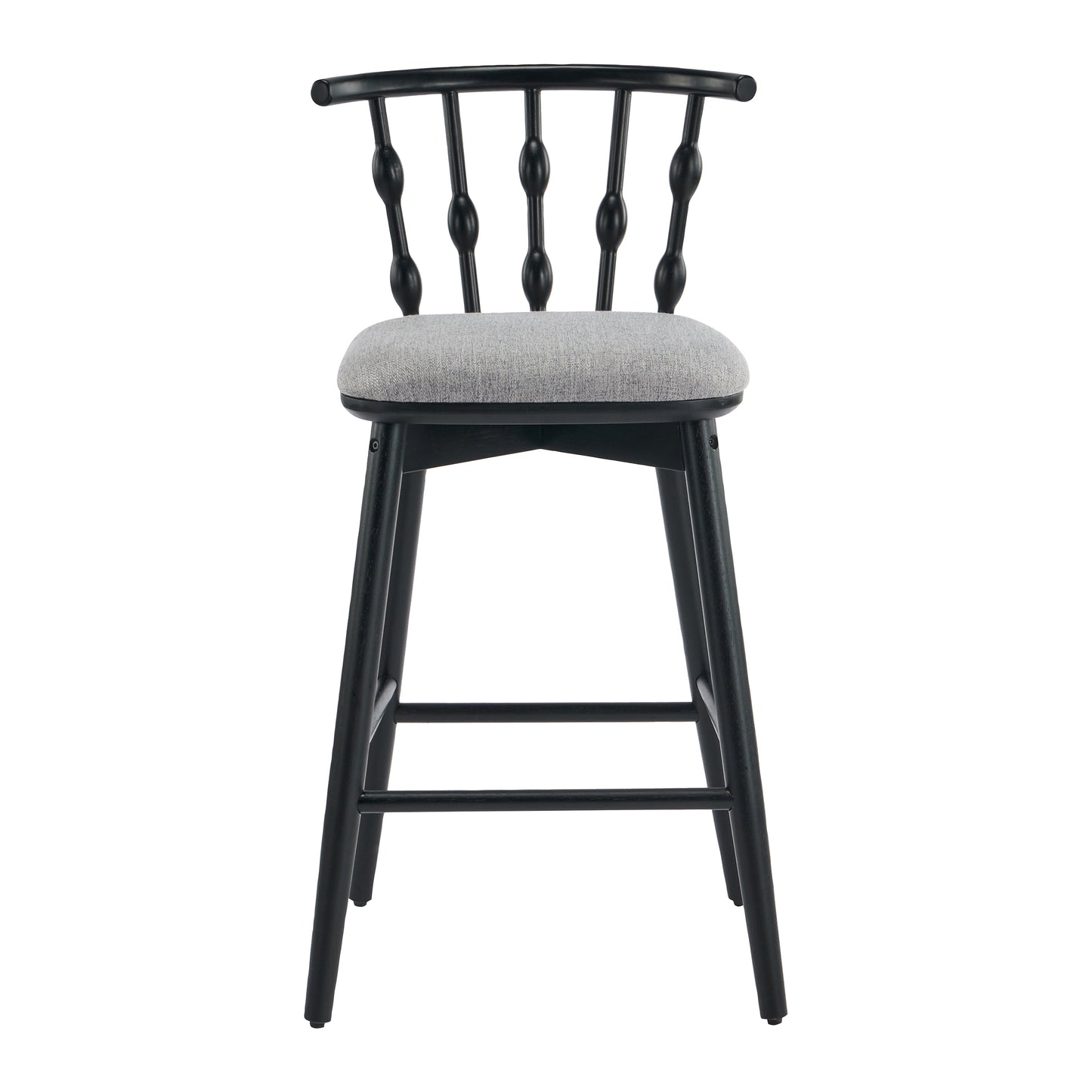 Doria Indoor Wooden Barstool  Black Finish With Grey Upholstery  Set Of 2