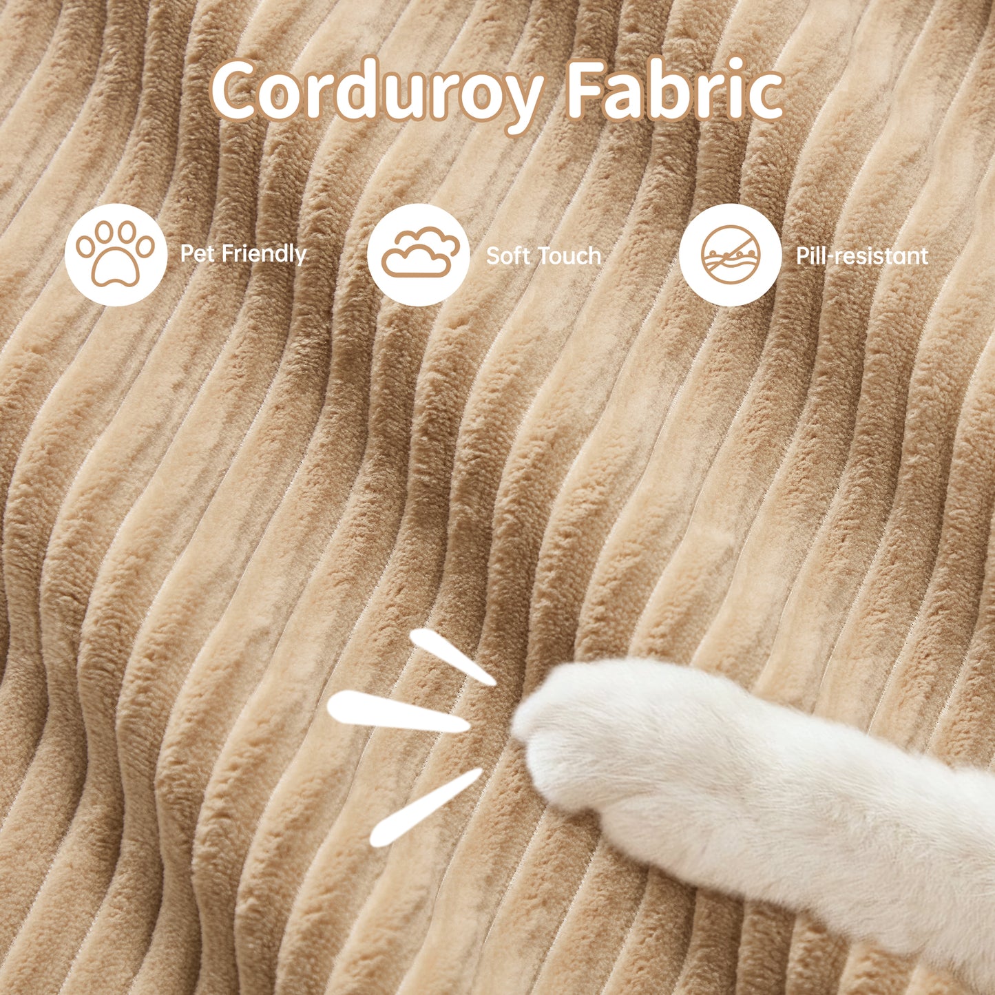 L-shaped Modular Sofa No Assembly Ergonomic Design Pet-friendly LuxuryCorduroy Fabric Fabric Extra-wide Curved Armrests 32D High-resilience Sponge For Living Rooms Bedroom ,Camel