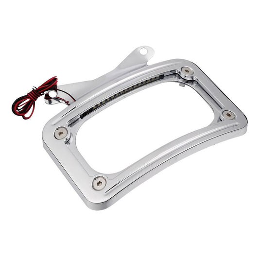 Chrome Curved Laydown License Plate Mount Frame W-Light For Harley-Davidson