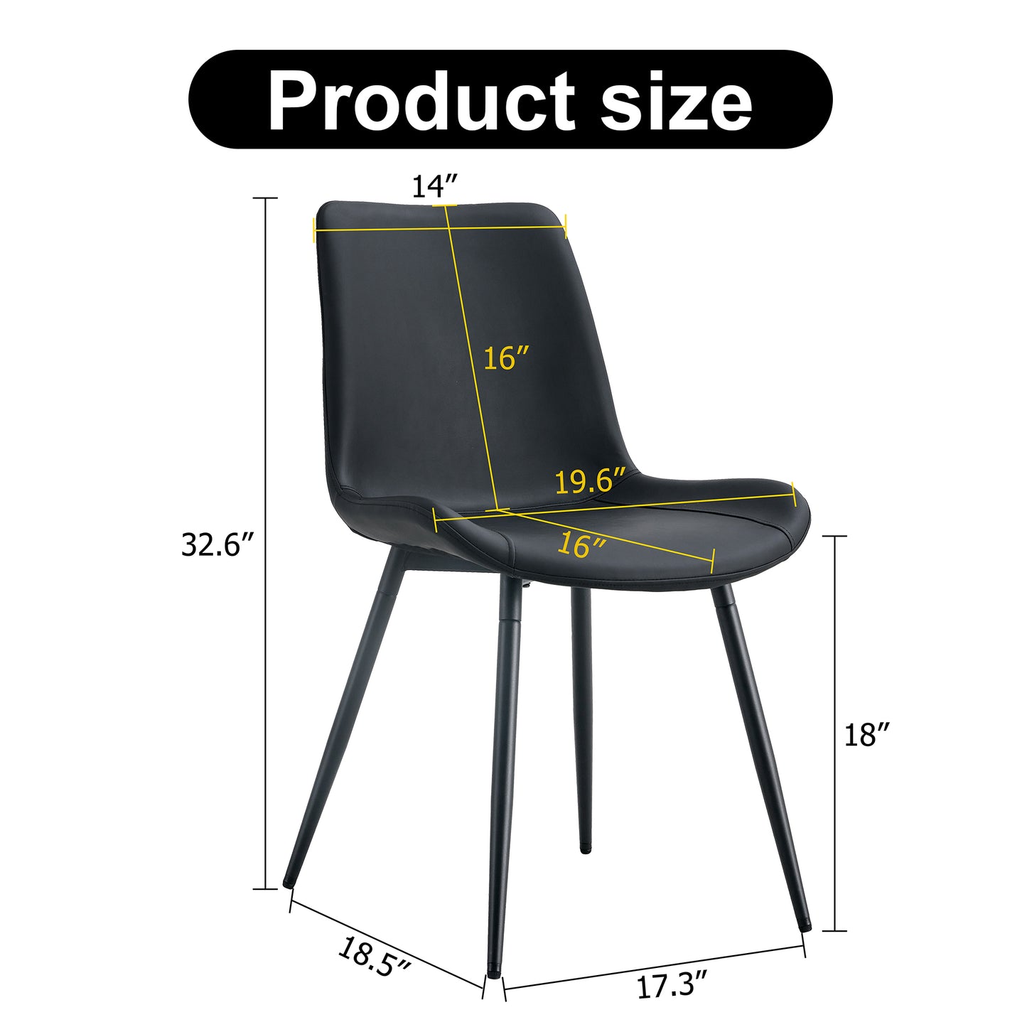 Black Artificial Leather Backrest Cushion Dining Chair, Black Metal Legs, Curved Widened Cushion Design For More Comfort, Suitable For Restaurants, Kitchens, Bedrooms, Offices. 6 Chairs   0502