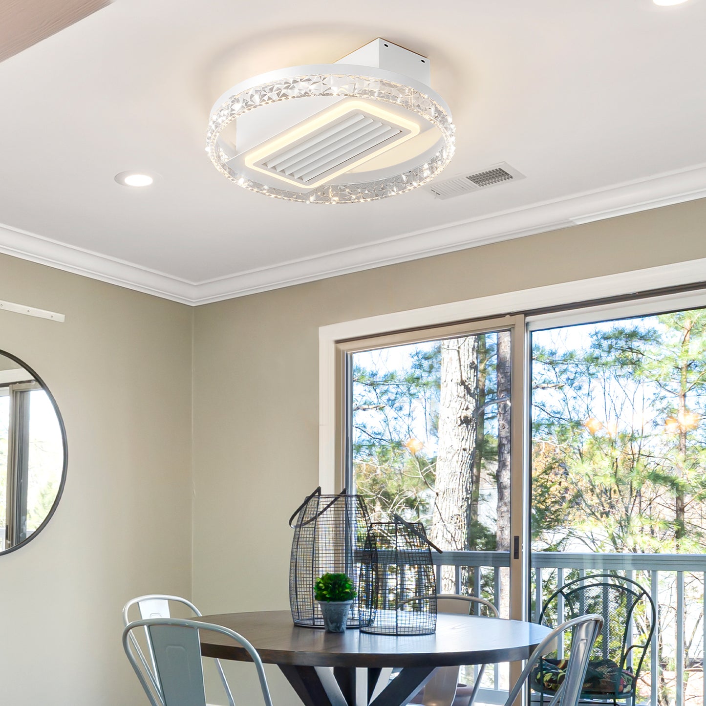 20  LED Bladeless Ceiling Fan Light With Remote Control  Modern Flush Mount Ceiling Lamp With Air Circulation And Adjustable Brightness For Living Room, Dining Room, Or Bedroom