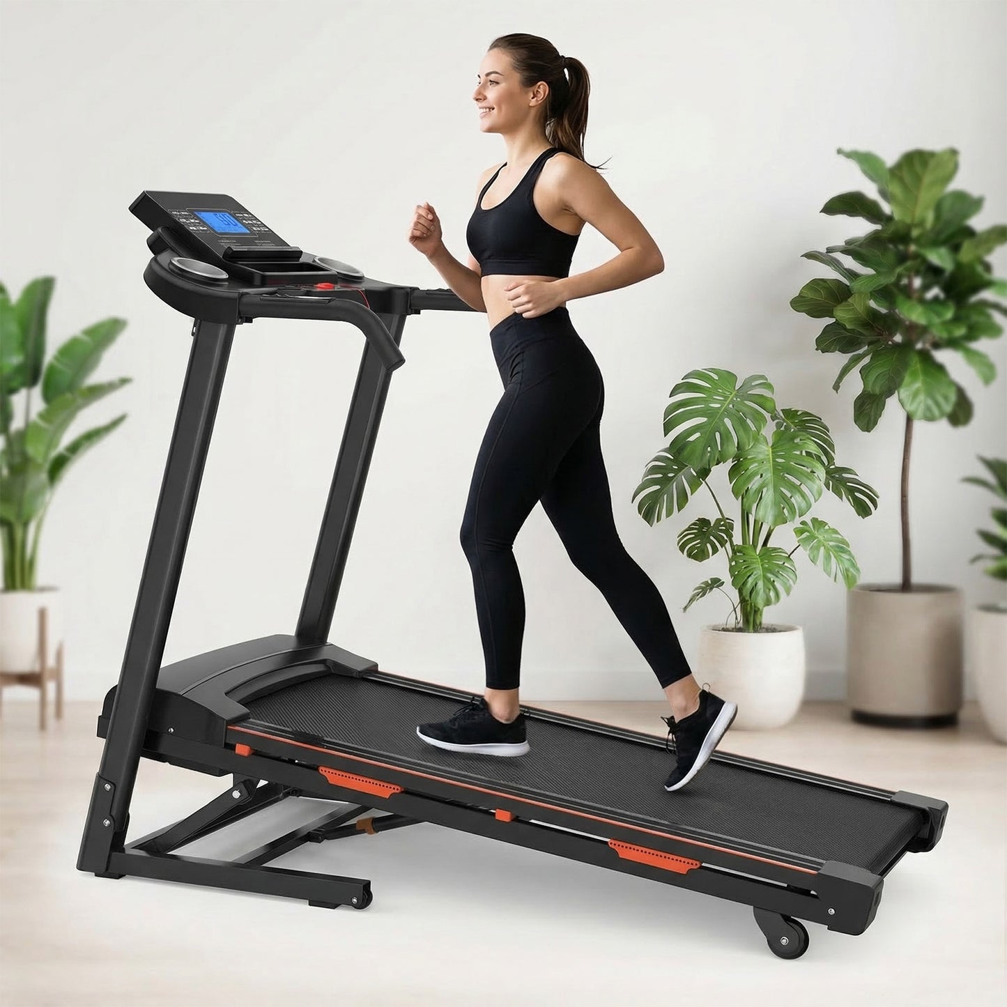 15% Auto Incline Treadmills 400LBS Heavy Duty Capacity 3.25HP Folding Electric Treadmill Up To 8.5 MPH Speed For Home Office Fitness