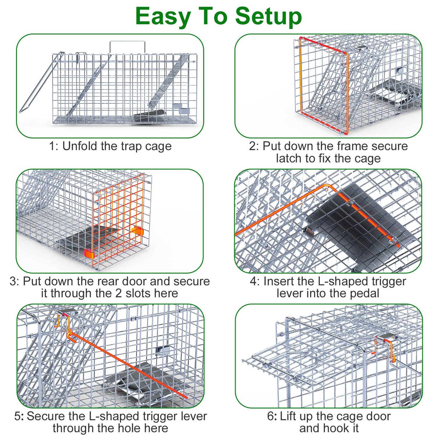 2Pcs 18x8x10In Humane Single Door Live Animal Trap For Spring Summer Collapsible Galvanized Iron Animal Cage Catch And Release For Small Squirrel Raccoon Feral Cat Weasel Armadillo Opossum