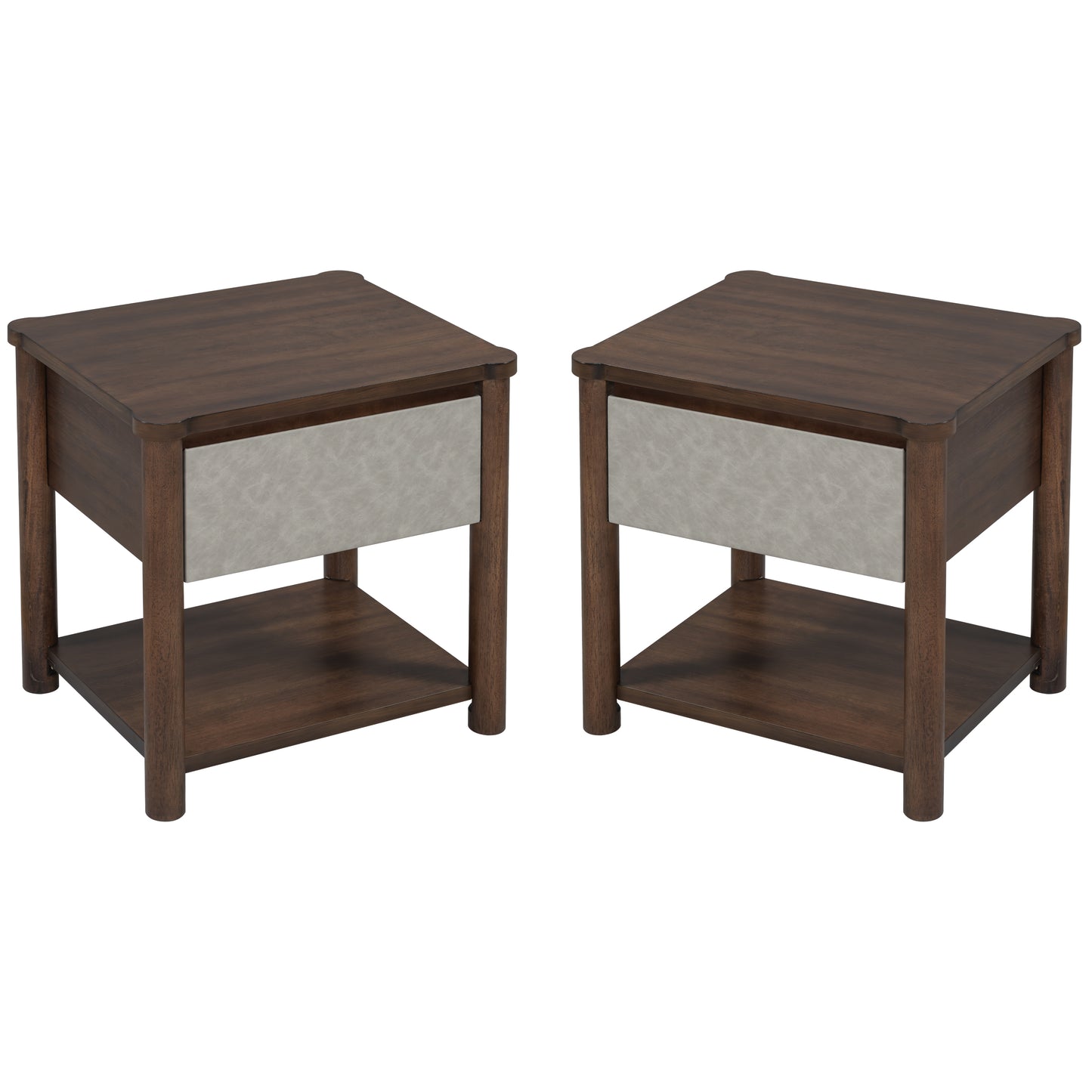 Wood Nightstand,Modern Nightstands With Drawer, Farmhouse Bedside Table For Bedroom Living Room,MP2 Set Of 2   Walnut&Light Grey Color