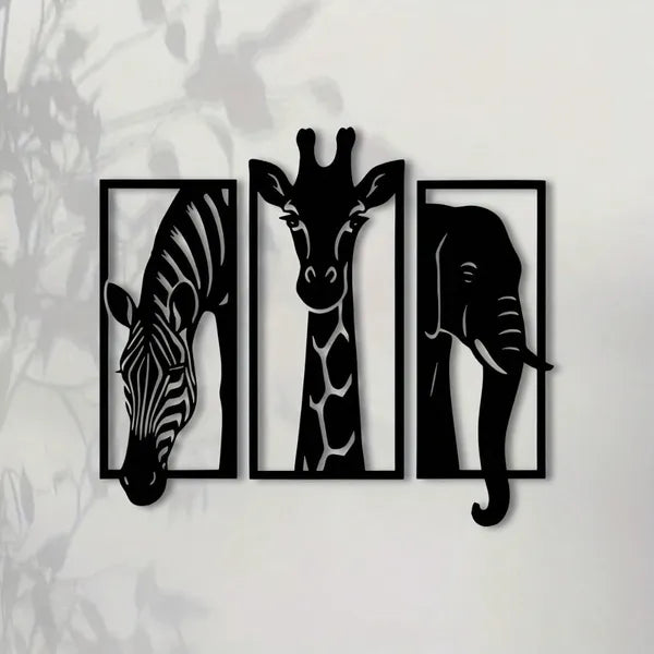 CIFbuy Metal Baked Paint African Animal 3-Piece Wall Art Set Zebra Giraffe Elephant Home Decor - TikTok, Temu Pickup
