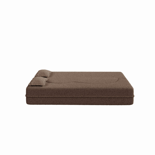 Modern Floor Sofa With 2 Pillows,Convertible Teddy Fabric Foam-Filled Sleeper Sofa Bed,15' Full Size Folding Mattress For Living Room,Guest Bed,Playroom,no Assembly Required,Brown