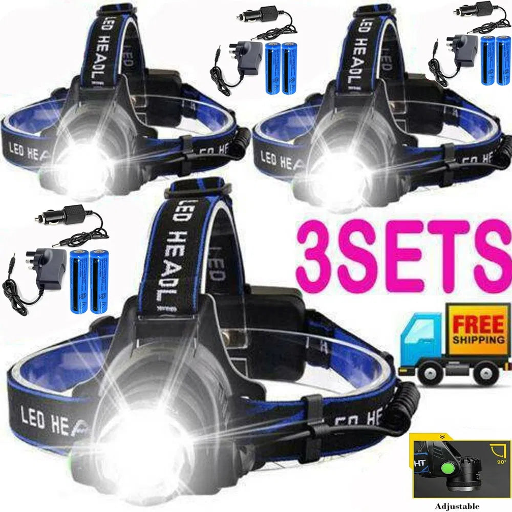 Rechargeabl LED Headlight Headlamp Head Torch Flashlight Work Light Camping Lamp