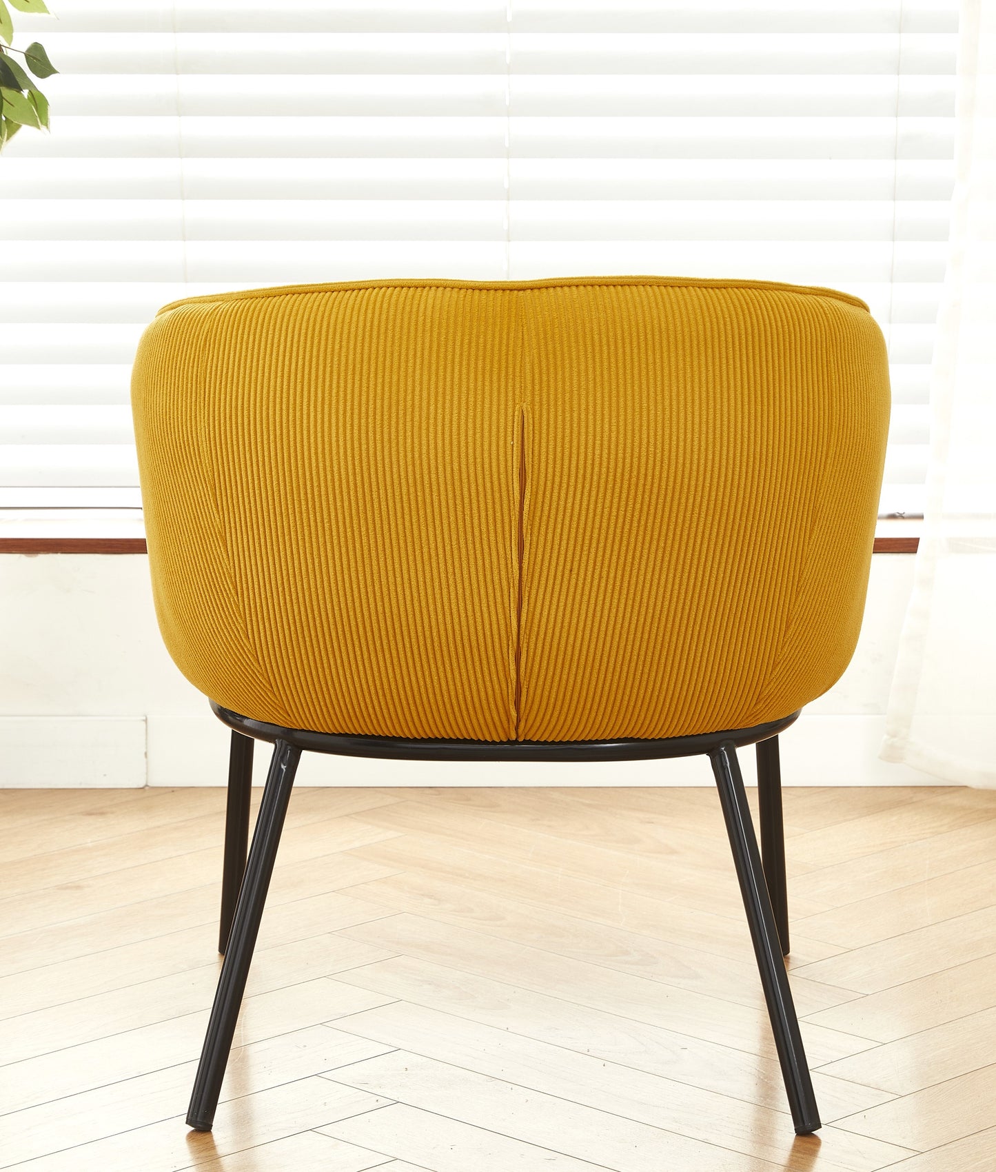 Modern Corduroy Accent Chair, Upholstered Armchair With Metal Legs, Mid-Century Barrel Chair For Living Room Bedroom, Easy Assembly