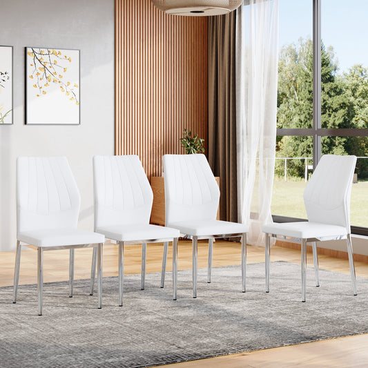 Set Of 4 Silver - And - White Dining Chairs,37 Inches High Ergonomic PU Backrest, Combines Comfort And Style.Perfectly Blends Comfort And Elegance, Injecting More Comfort And Style Into Dining Time.