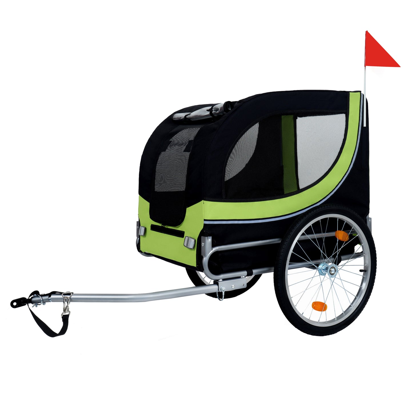 Large Folding Bike Trailer For Dogs - 66LB Capacity All-Terrain Pet Carrier, Durable Steel Frame For Cycling, Jogging, Camping & Outdoor Adventures, Black- Green