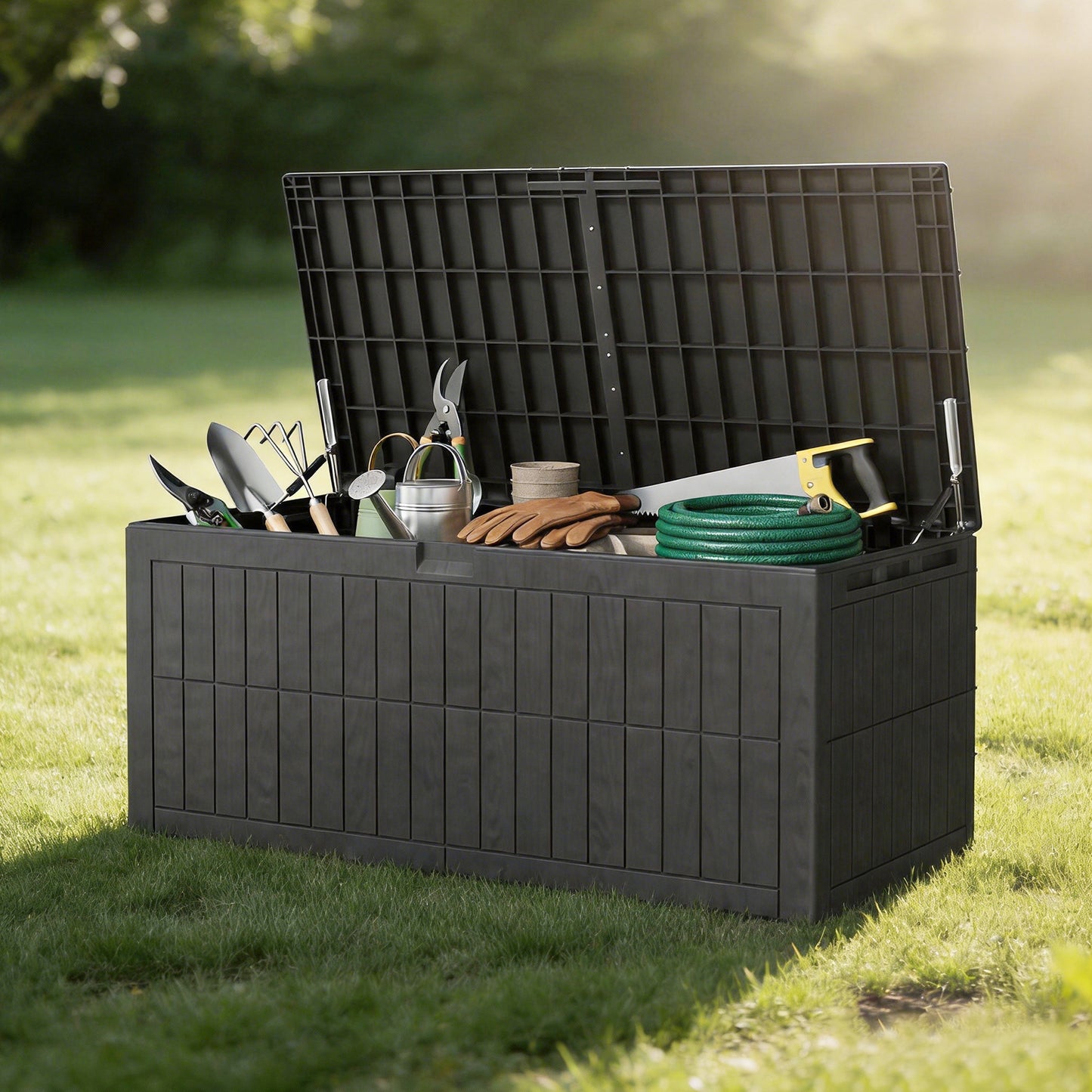 220 Gallons Outdoor Storage Box Large Capacity Water Proof Lockable Resin Deck Box For Tools Pool Accessories Sports Equipment Black