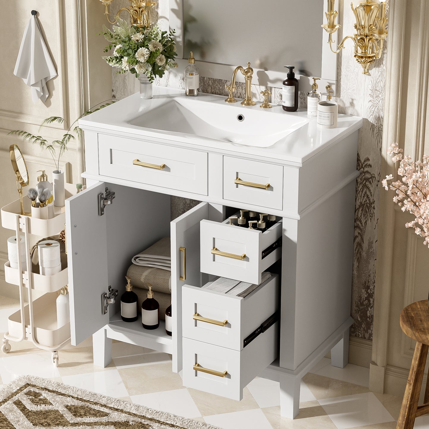 30  Bathroom Vanity With Ceramic Sink, Modern Storage Cabinet With Soft-Close Doors, Deep Drawer & Standard Drawer, Stylish Bath Vanity For Small Bathrooms Old SKU N729P276610K