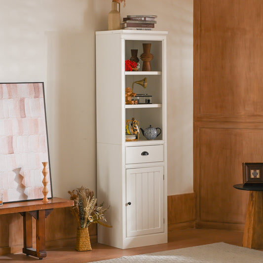 75  Freestanding Display Bookshelf, Farmhouse Bookcase With Storage & Cabinet, Small Size Wooden Organizer Pantry, For Hallways Living Room, Kitchen, Home, Office - White