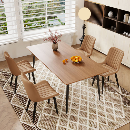 Set Of 2 Modern PU Leather Dining Chairs With Thick Cushions & Metal Legs, Armless Faux Leather Side Chairs For Kitchen, Dining Room