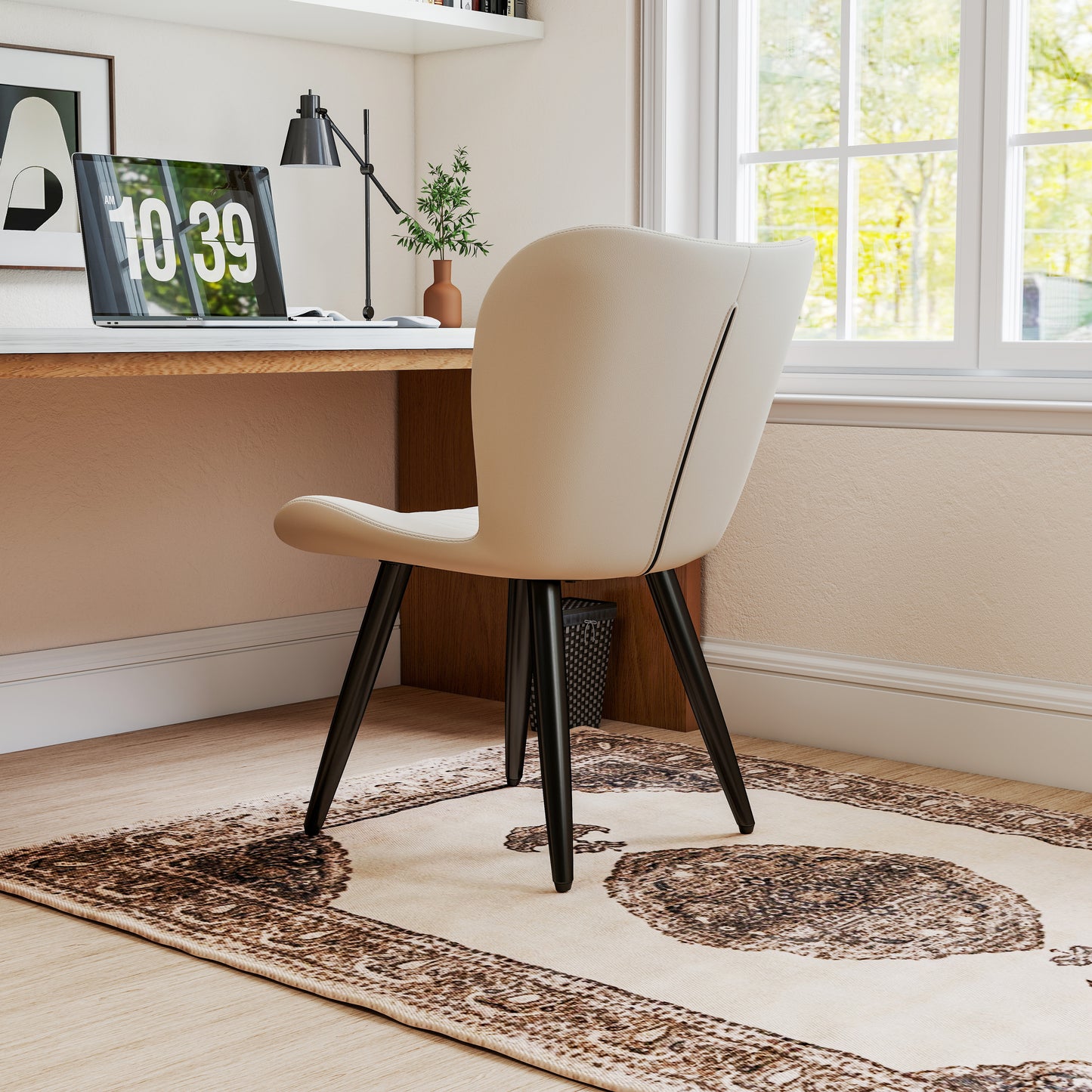Set Of 4 Modern PU Leather Dining Chairs With Thick Cushions & Metal Legs, Armless Faux Leather Side Chairs For Kitchen, Dining Room