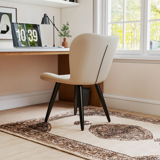 Set Of 4 Modern PU Leather Dining Chairs With Thick Cushions & Metal Legs, Armless Faux Leather Side Chairs For Kitchen, Dining Room