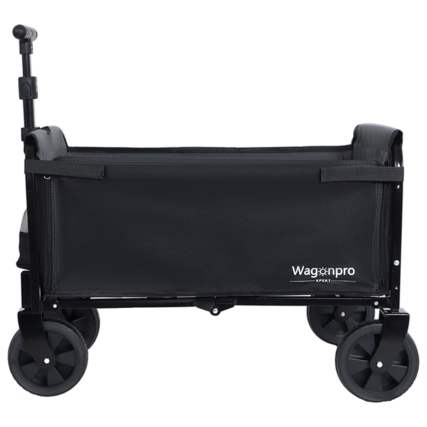 All- In- One Convertible Folding Camping Wagon Cart  Bench Seat  Storage Compartment & Included Dog Tether  Black Gray