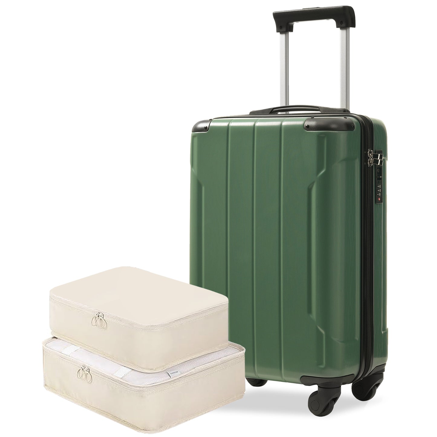 20-Inch Hardshell Carry-On Luggage, Lightweight Durable ABS Suitcase With Spinner Wheels, Built-in TSA Lock, 2 Packing Cubes, Green