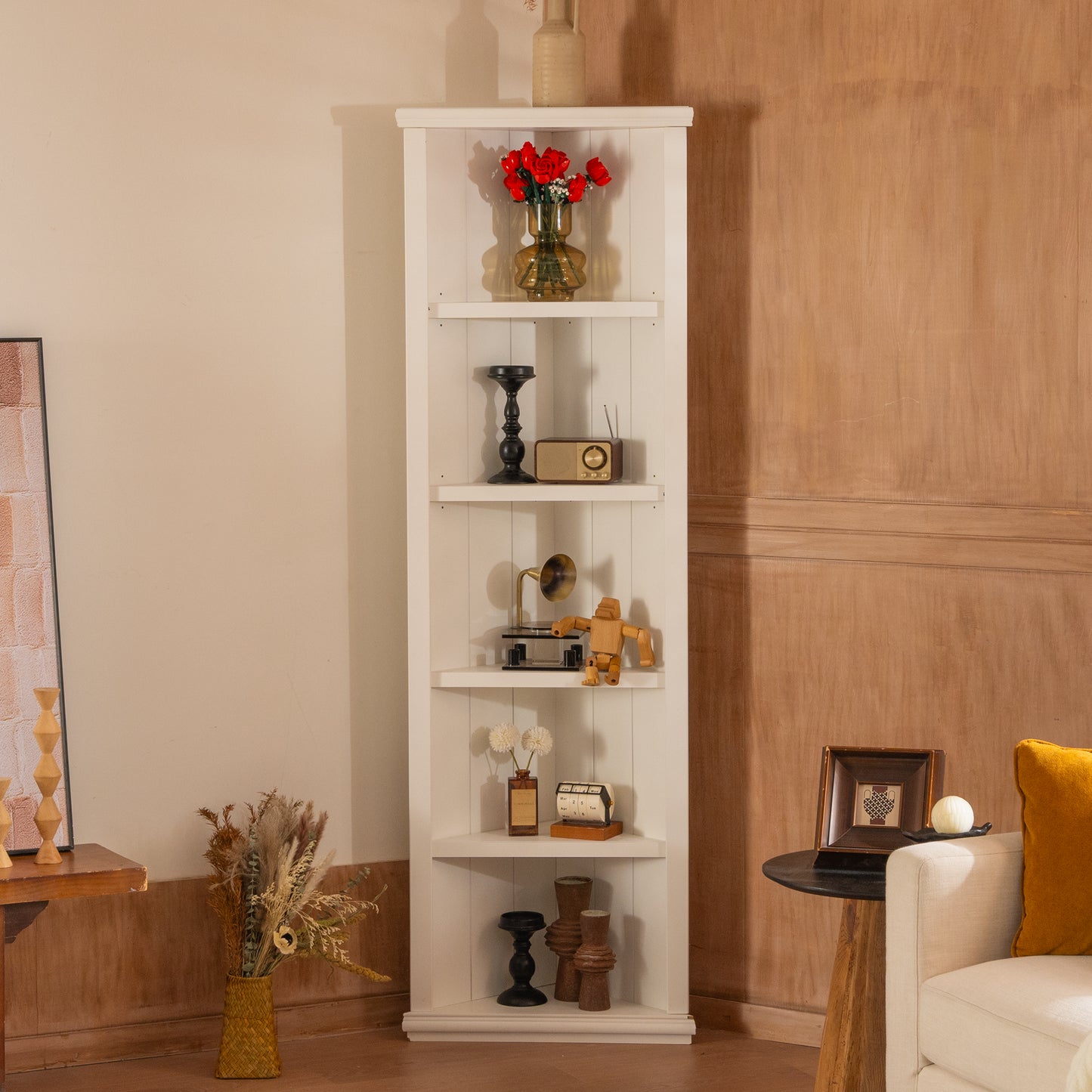 2x 75.25  Tall Triangle Sided Bookshelves, Set Of Two 5-Tier Sided Bookcase, - White - Olny Sold With Paired Cabinets