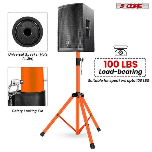 5 Core Speaker Stand Pair Height Adjustable PA DJ Tripod Studio Monitor Stands W 35mm Compatible Insert - SS ECO 2PK ORG WoB