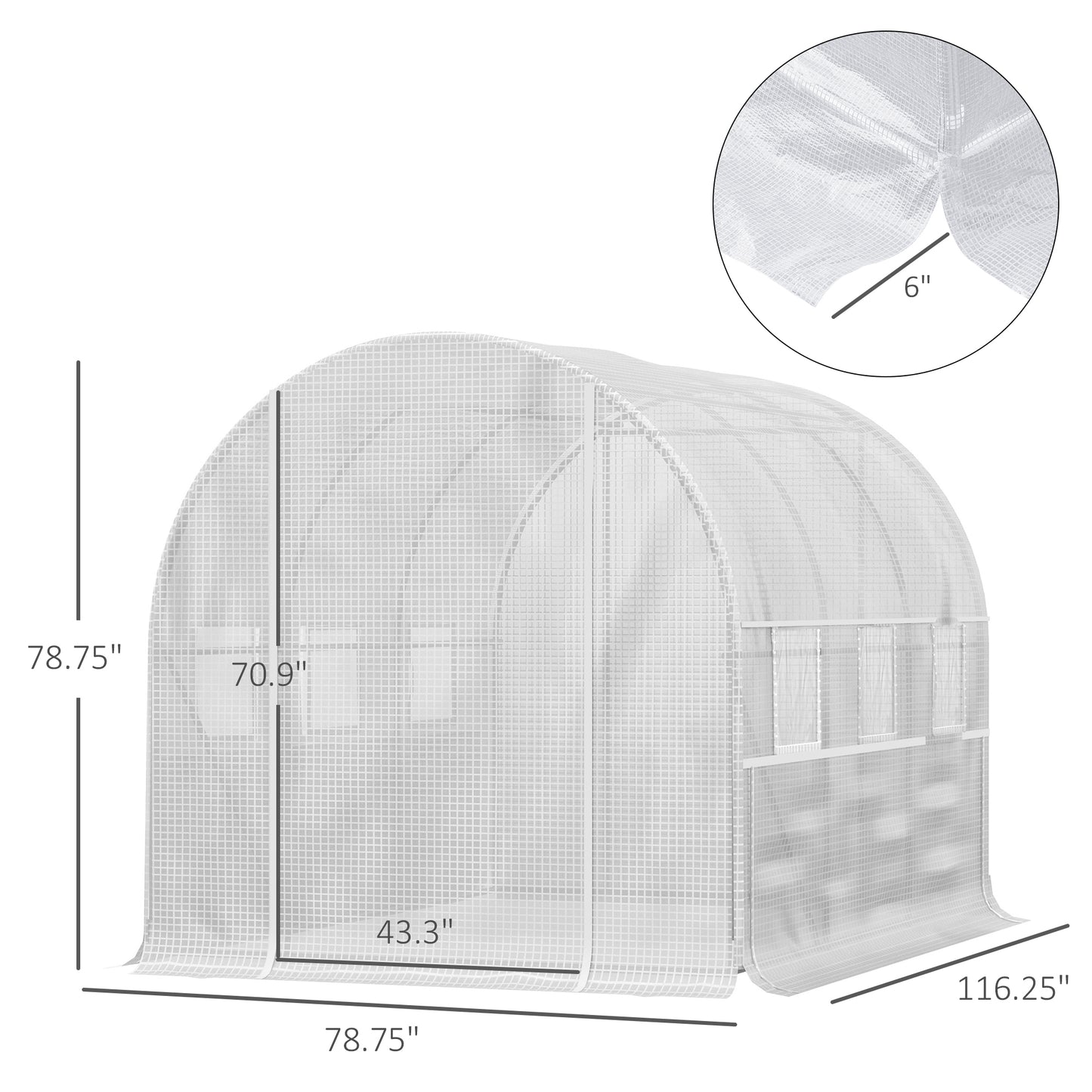 9.7' X 6.5' X 6.5' Walk-in Tunnel Greenhouse, Outdoor Green House With Anti-Tear PE Cover, Zipper Doors And Mesh Windows, White