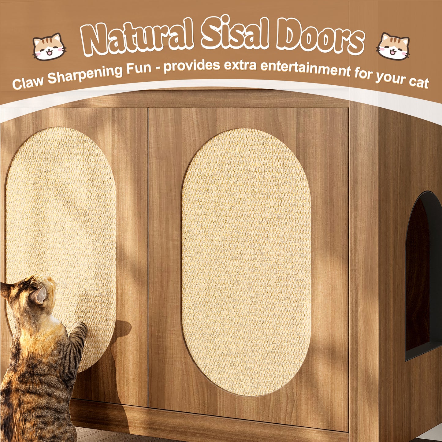 Cat Litter Box Enclosure, Hidden Cat Litter Box Furniture With Scratching Board Doors And Storage Drawer, Wooden Washroom Cat House Table Nightstand Box Cabinet, Espresso