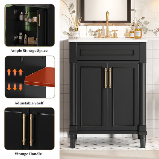 24   Bathroom Vanity With Integrated Ceramic Sink, Bathroom Cabinet With 2 Doors, Single Sink Bathroom Vanity For Small And Medium Restroom