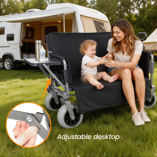 3- In- 1 Collapsible Wagon Converts To Bench Convertible Folding Wagon Cart With Rear- Mounted Folding Tabletop  500lbs Heavy- Duty  180L Capacity For Camping  Beach  Garden  Fishing- Black