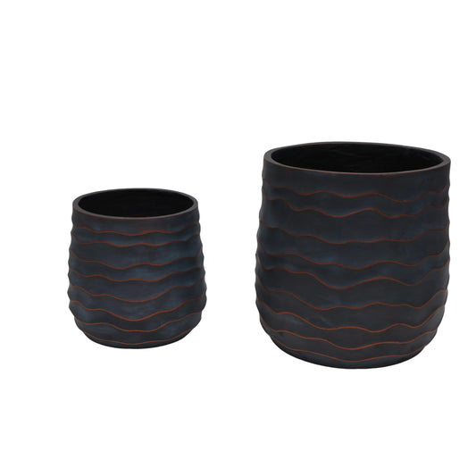 Large Round Planters Set Of 2 16.14x15.75 & 11.8 X11.42 - Lightweight Magnesium Oxide Plant Pot With Texture -Concrete Planter Pots With Drainage Hole - Indoor & Outdoor Use