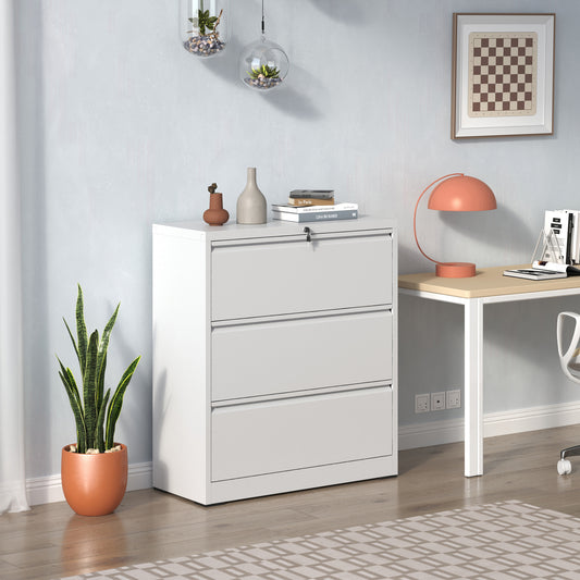 3 Drawer Lateral File Cabinet, 35.4 Inch Wide Metal Filing Cabinet, Locking Heavy Duty File Cabinet For Home Office, Anti-Tip Safety Interlock, Vertical Storage For Letter Legal A4 Files
