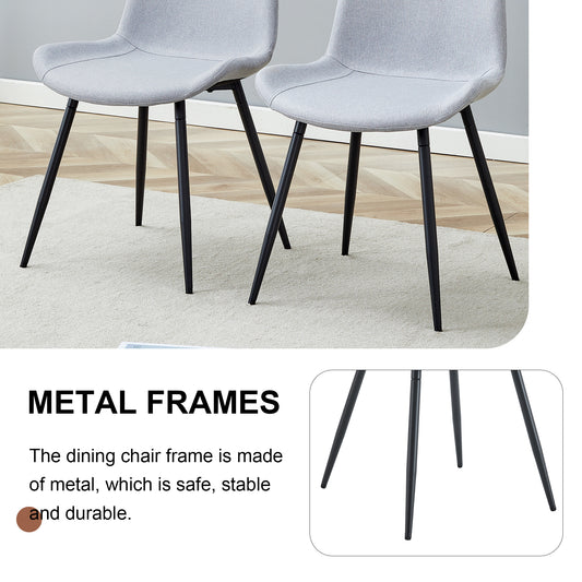 Comfortable Linen-Cotton Dining Chair Set - Six Pieces In Light Gray.Integrated Seat And Backrest,Linen-Cotton Material,Curved Widened Cushion Design For More Comfort.